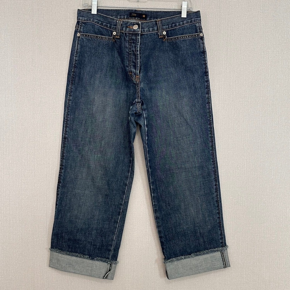 Vintage Y2K J.Crew Womens Wide Leg Crop Jeans Dark Wash Button Fly Size 10